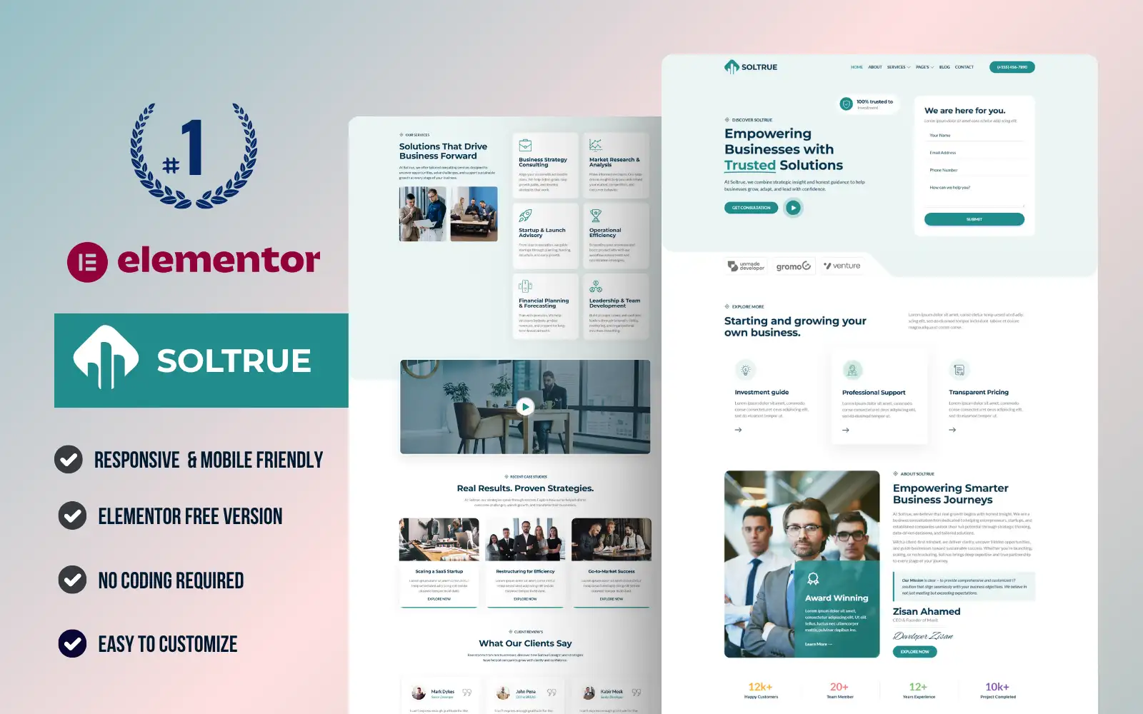 Soltrue – Business Consultation and Business Coach WordPress Elementor Template Kit Elementor Kit