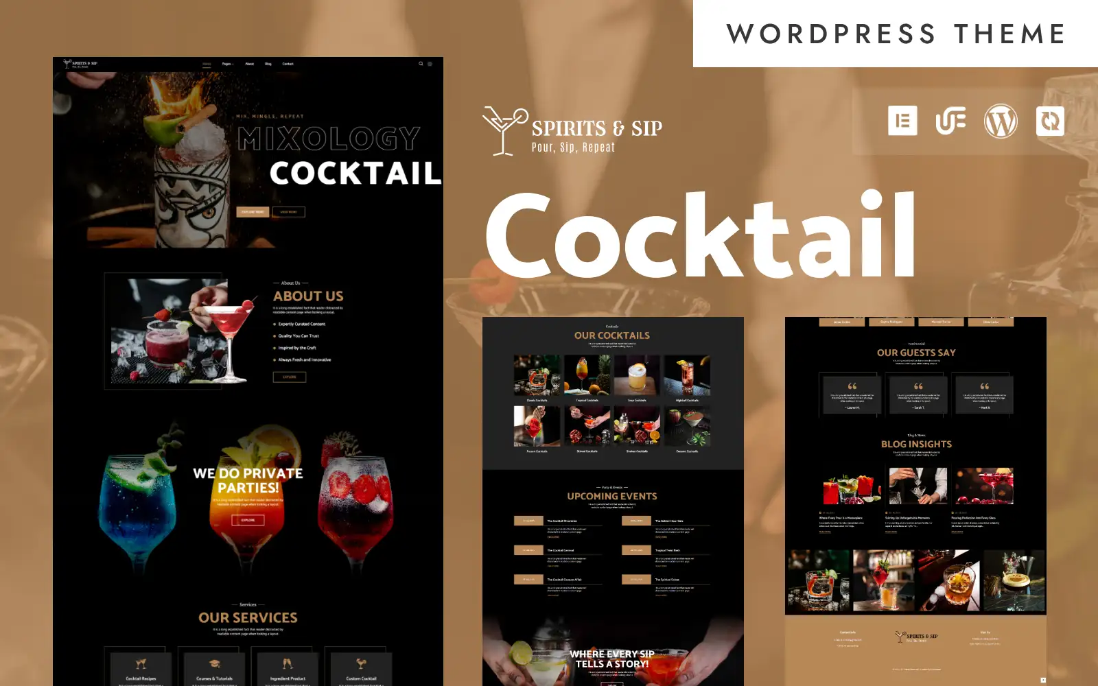 Spirits & Sip – Cocktail Lounge & Bartender WordPress Elementor Theme WordPress Theme