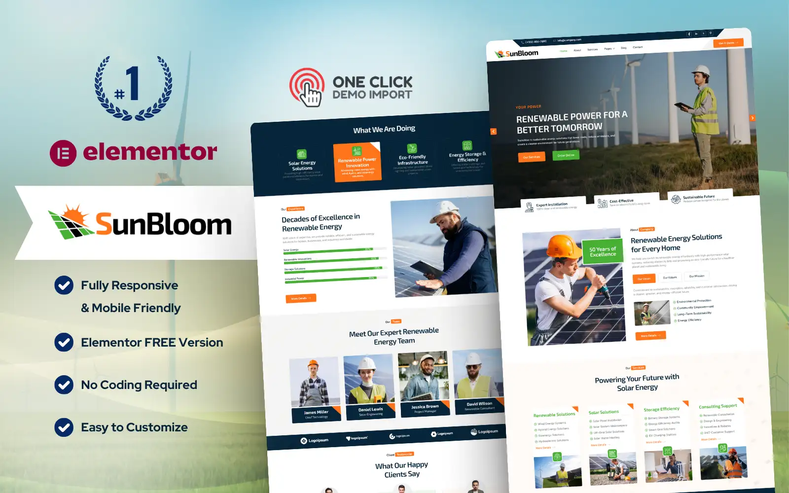 SunBloom – Solar & Renewable Green Energy WordPress Elementor Template Elementor Kit