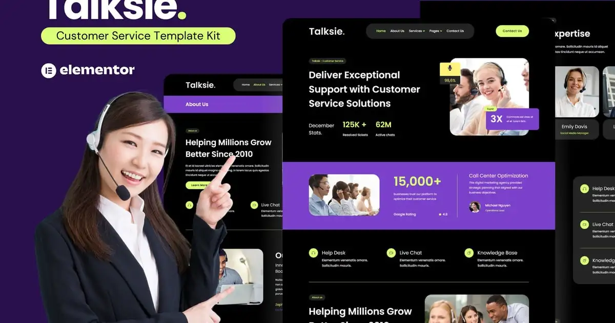 Talksie – Customer Service Website Elementor Template Kit