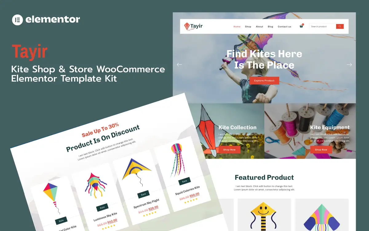 Tayir – Kite Shop & Store WooCommerce Elementor Pro Template Kit Elementor Kit