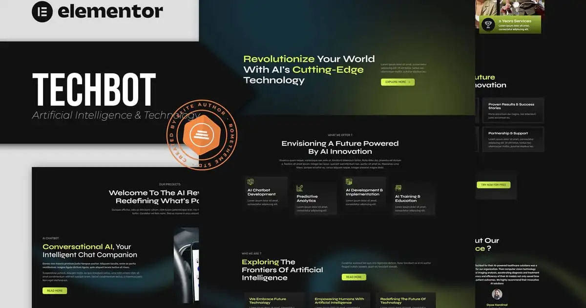 Techbot – Artificial Intelligence & Technology Services Elementor Template Kit