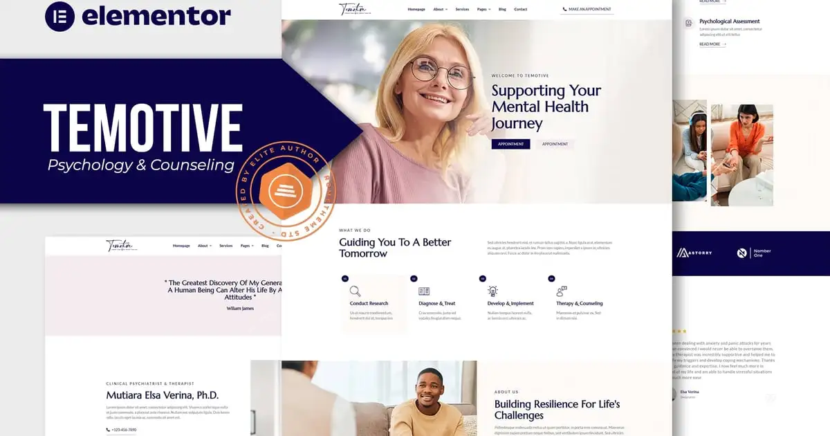 Temotive – Psychology & Counseling Elementor Template Kit