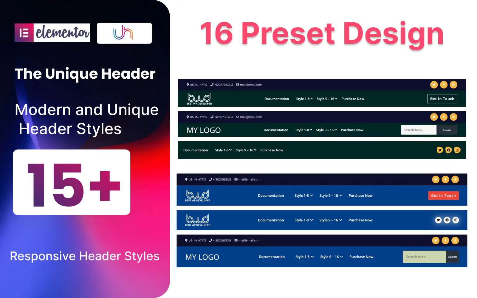The Unique Headers WordPress Plugin For Elementor