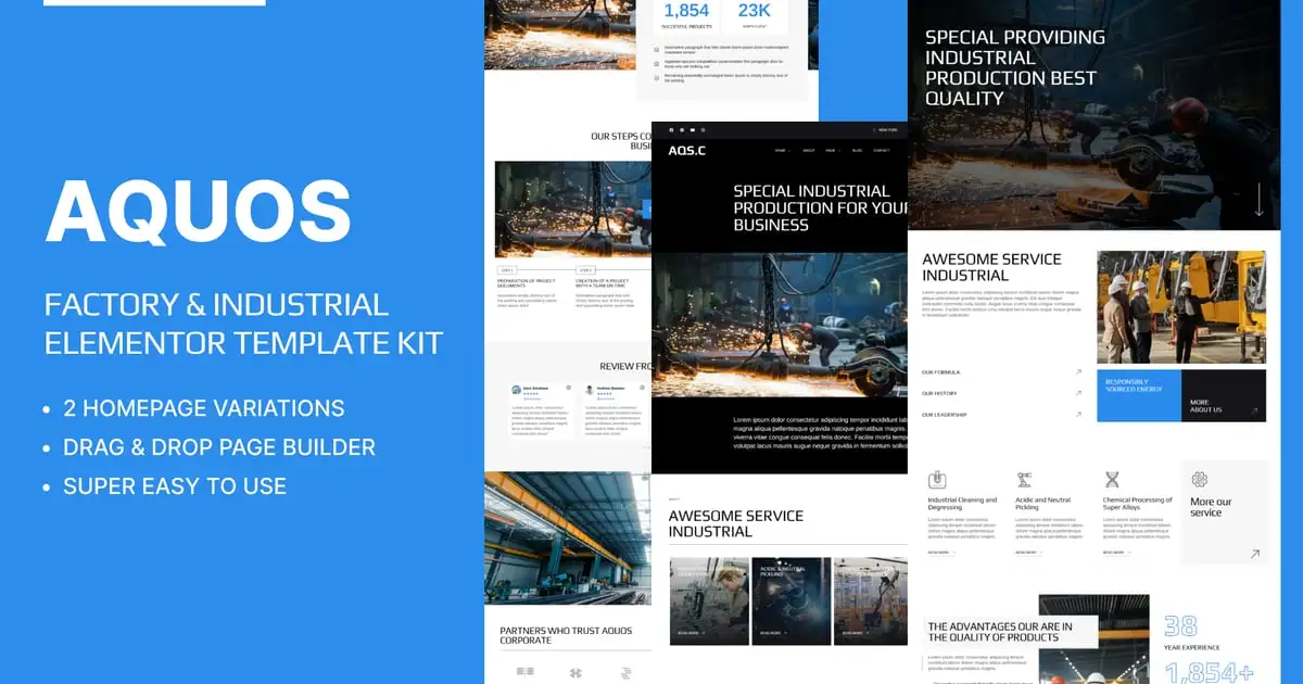 Aquos – Factory & Industrial Elementor Pro Template Kit