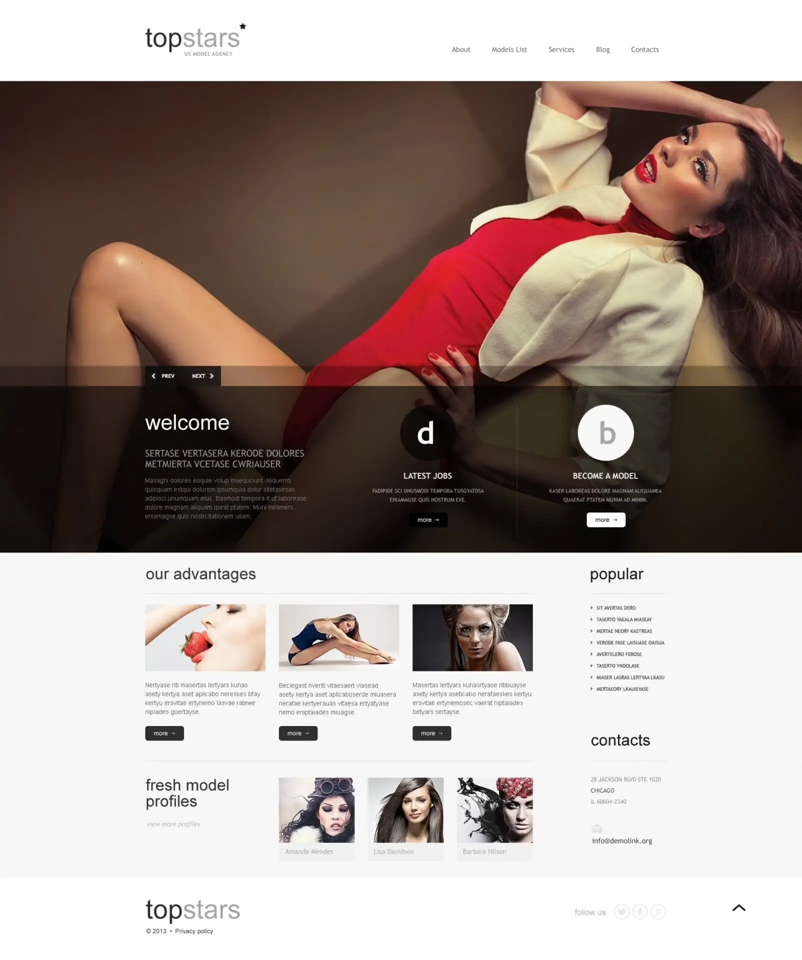 Topstars Model Agency WordPress Theme
