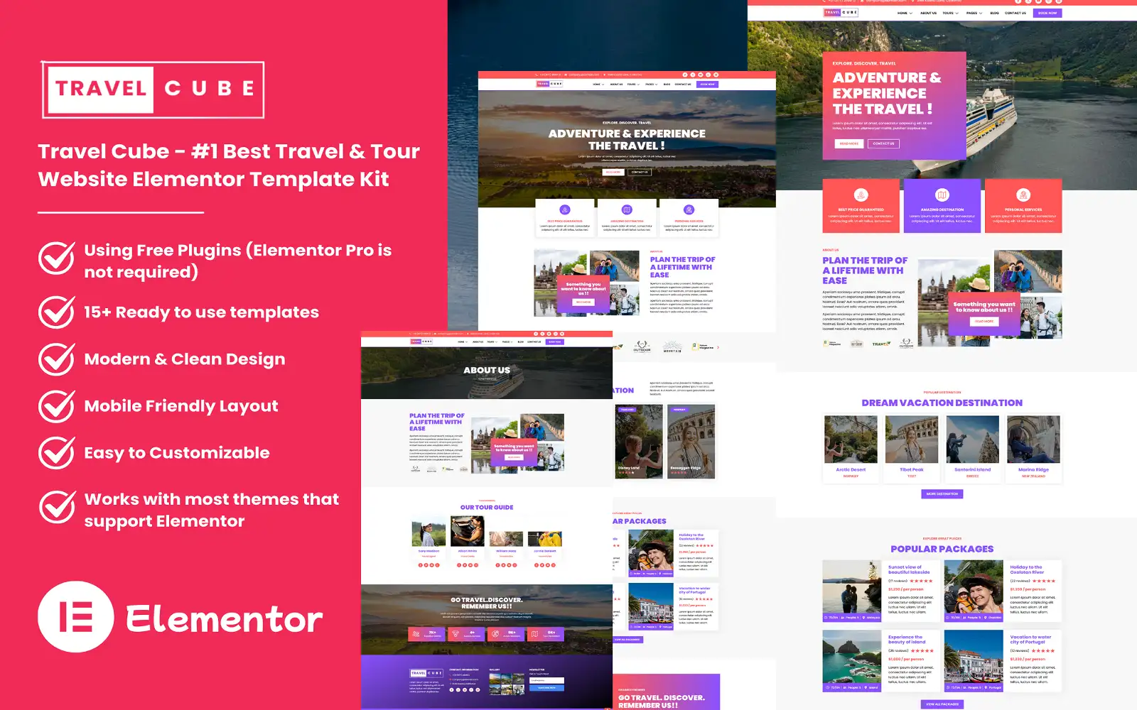 Travel Cube – #1 Best Travel & Tour Website Elementor Template Kit Elementor Kit