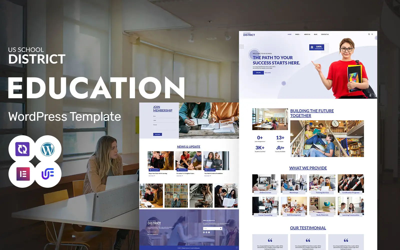 US School – Distance Learning And Education Portal WordPress Elementor Theme WordPress Theme