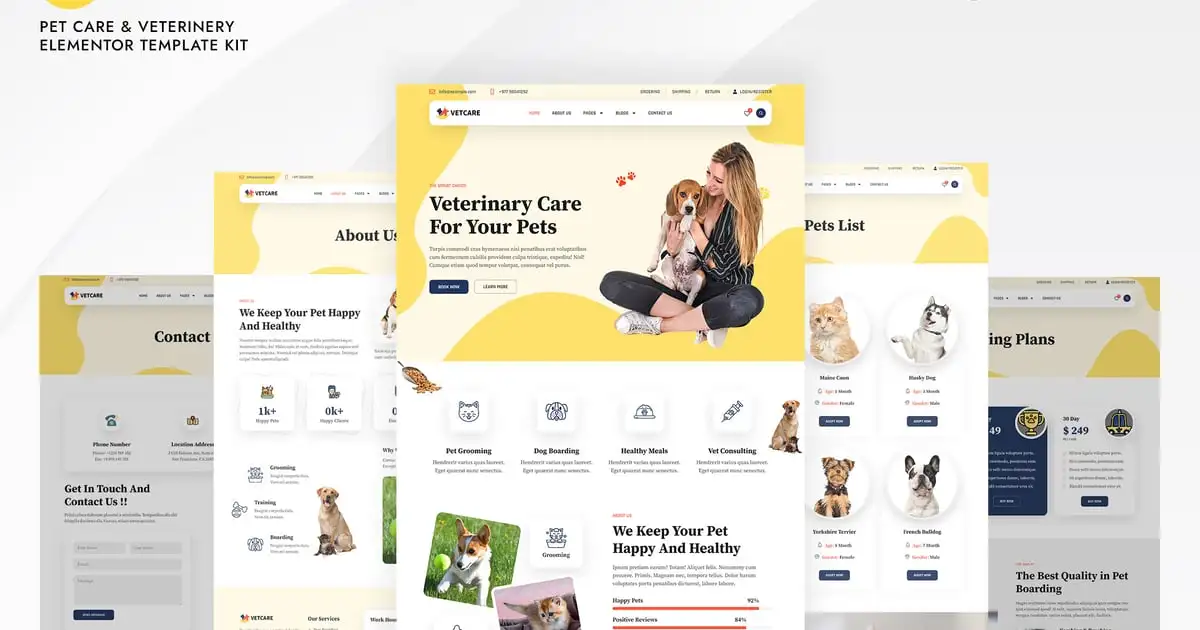 Vetcare – Pet Care & Veterinary Elementor Pro Template Kit