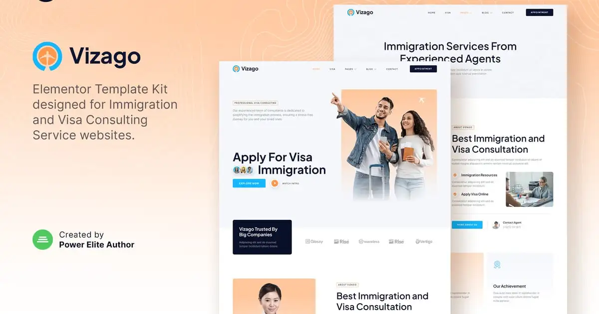 Vizago – Immigration & Visa Consulting Service Elementor Template Kit