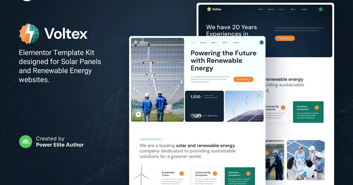 Voltex – Solar Panels & Renewable Energy Company Elementor Template Kit
