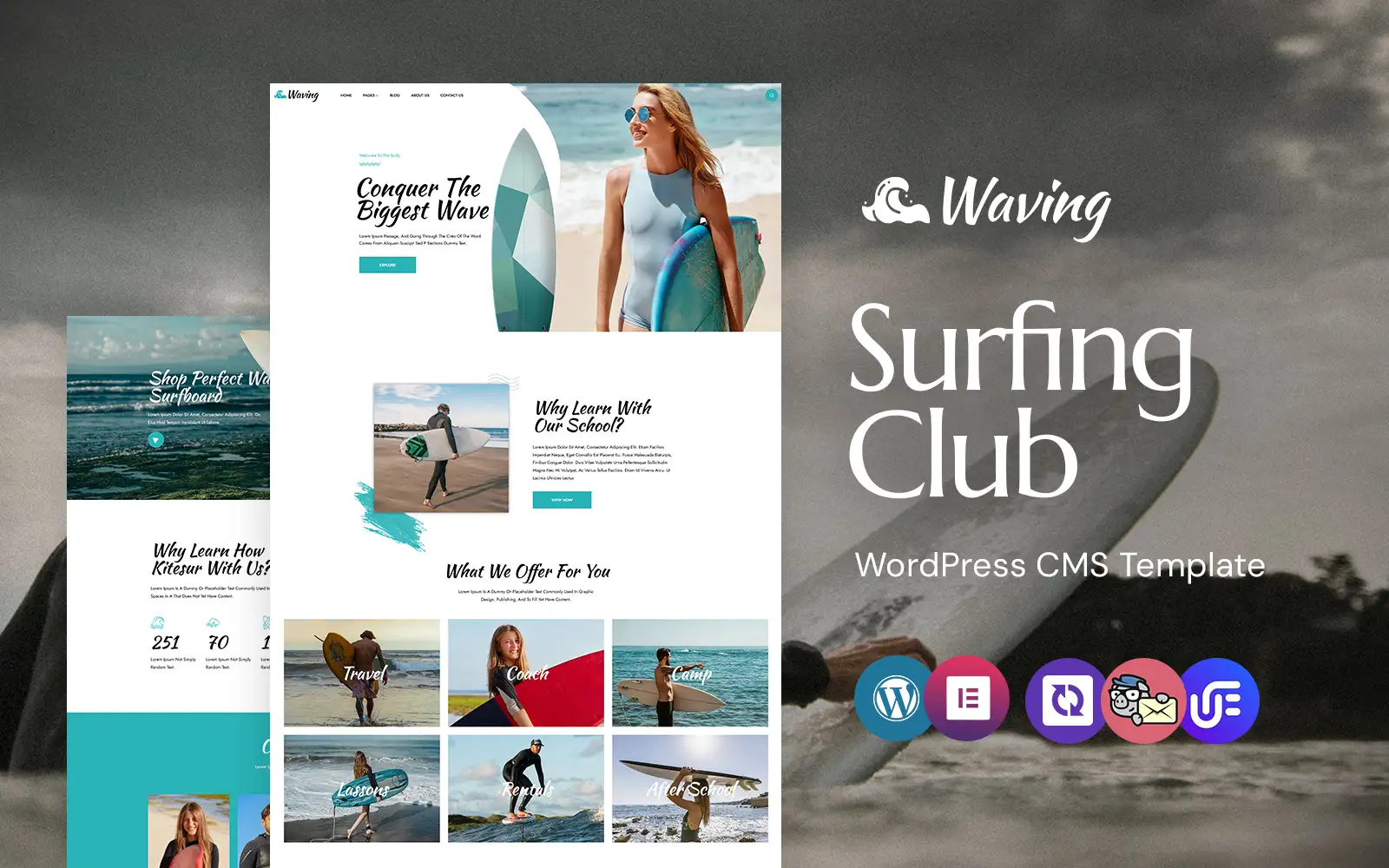 Waving – Surfing Board An Adventure WordPress Elementor Theme WordPress Theme