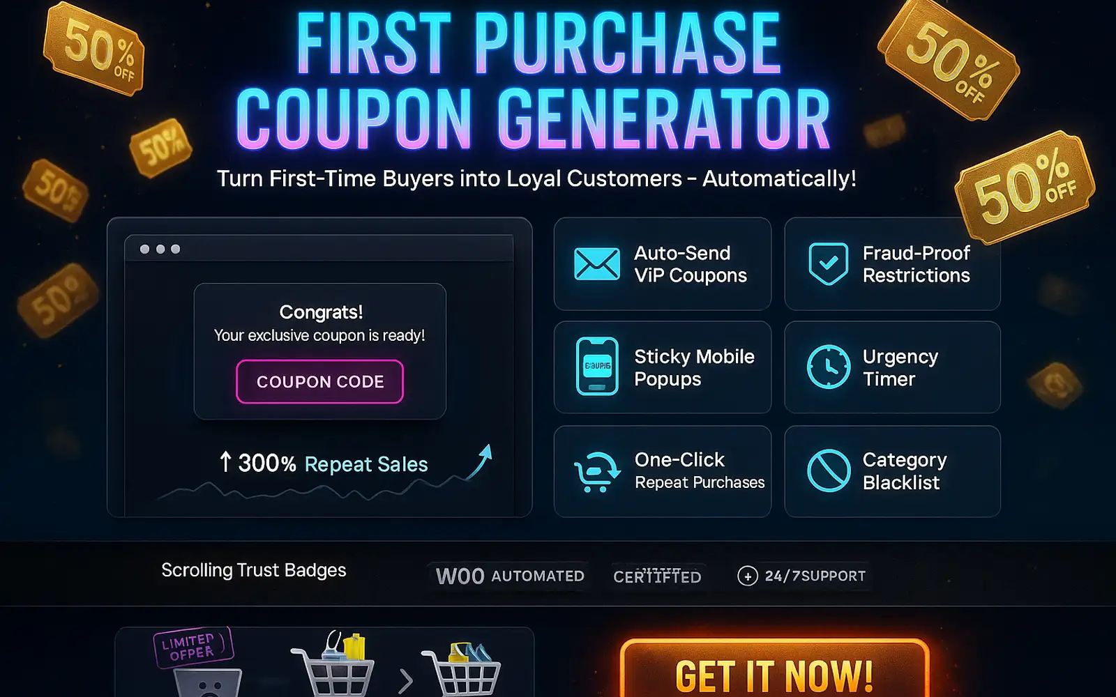 WooCommerce First Purchase Auto Generate Coupon WordPress Plugin