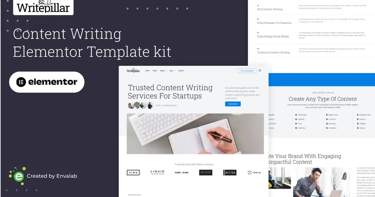 Writepillar – Content Writing Services Elementor Template Kit