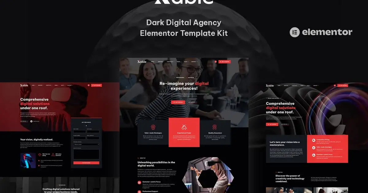 Xable – Dark Digital Agency Elementor Pro Template Kit