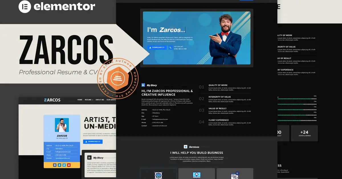 Zarcos – Professional Resume & CV Elementor Template Kit