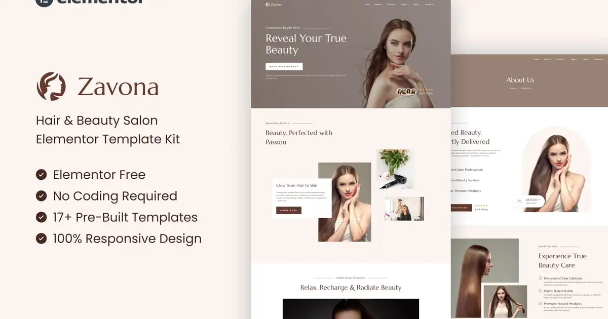 Zavona – Hair & Beauty Salon Elementor Template Kit