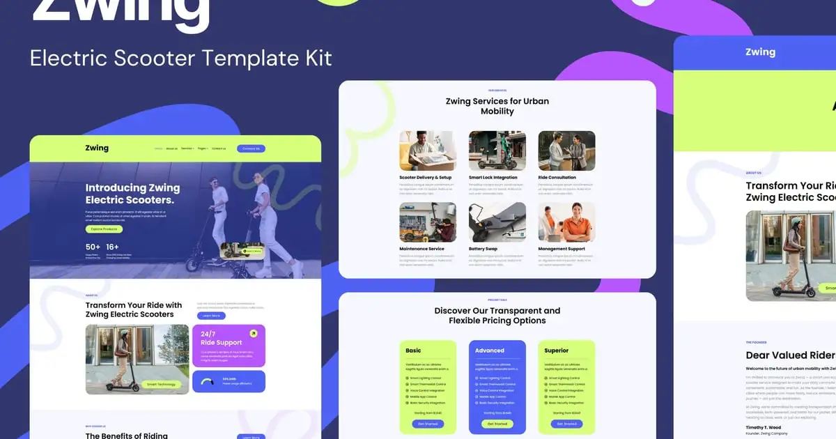 Zwing – Electric Scooter Website Elementor Template Kits