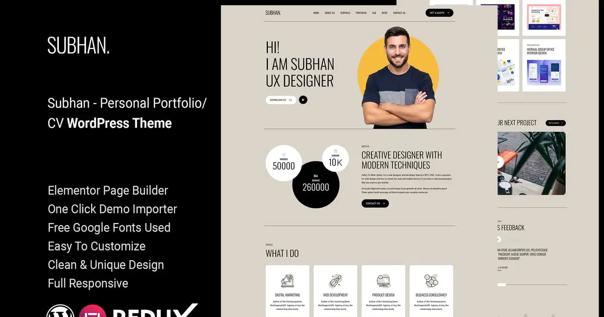 Subhan – Personal Portfolio/CV WordPress Theme