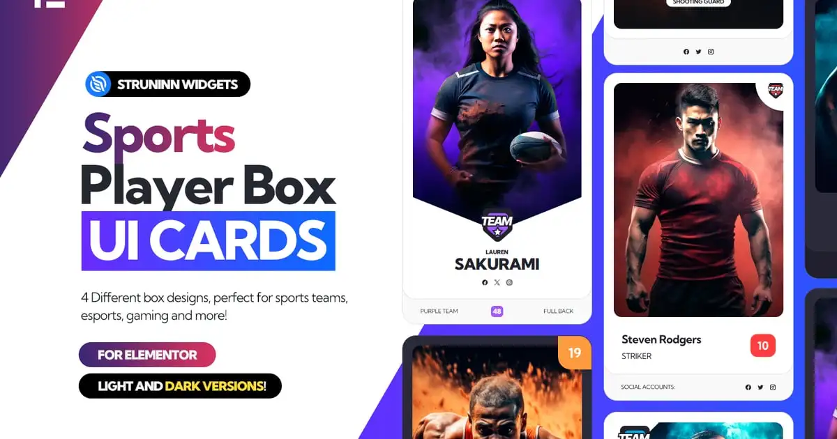Sports Player Box – Elementor UI Cards