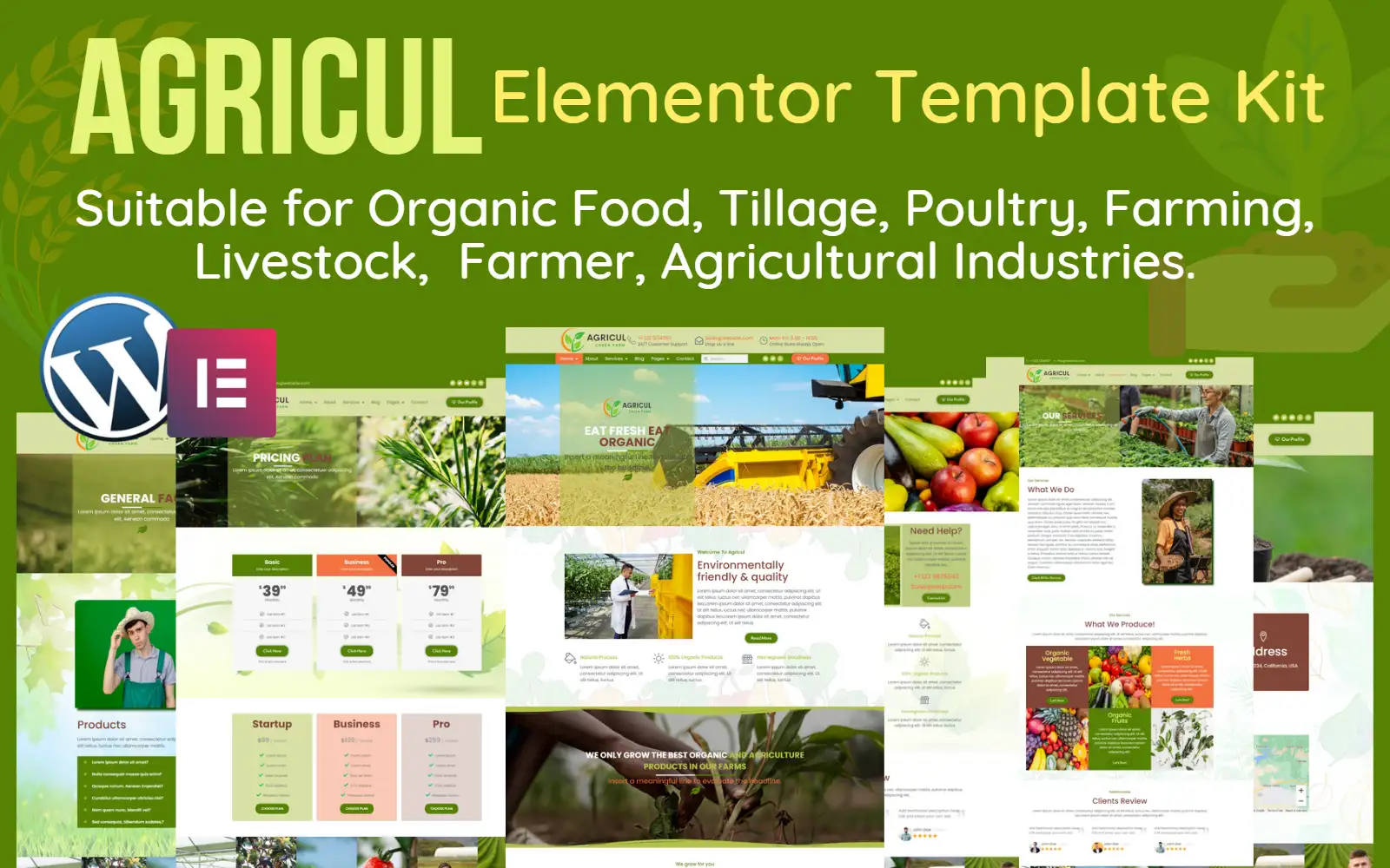Agricul – Modern Organic Farm, Agriculture WordPress Elementor template kit. Elementor Kit