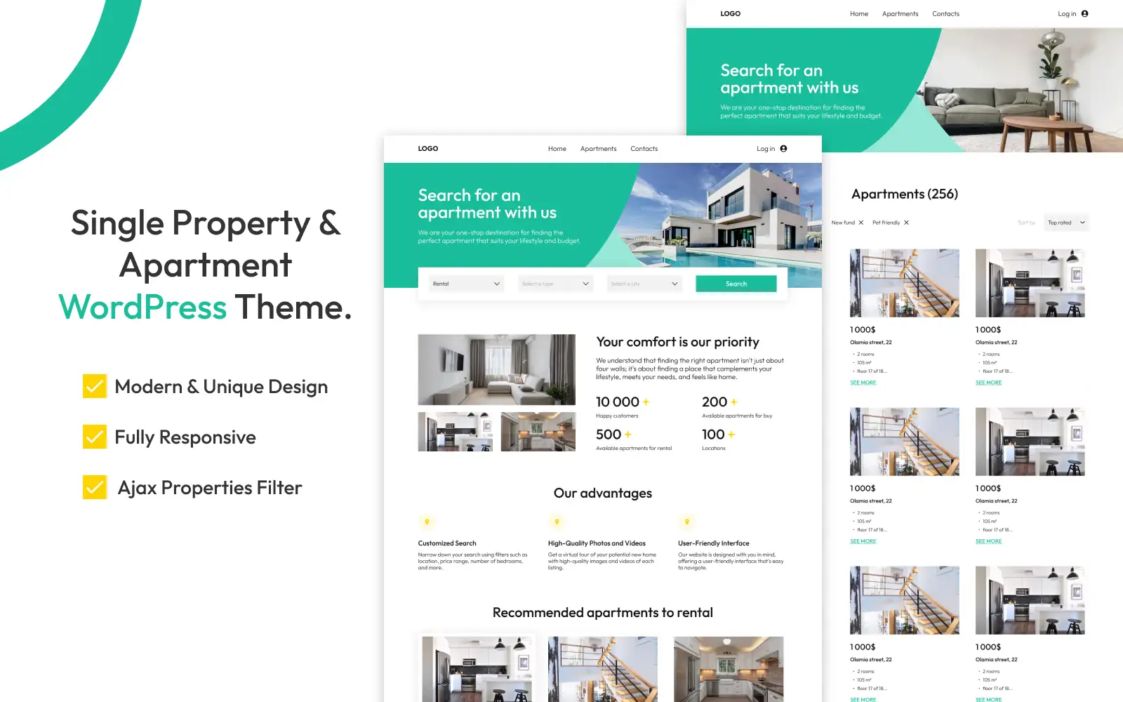 Apartments – WordPress theme for renting and selling real estate WordPress Theme