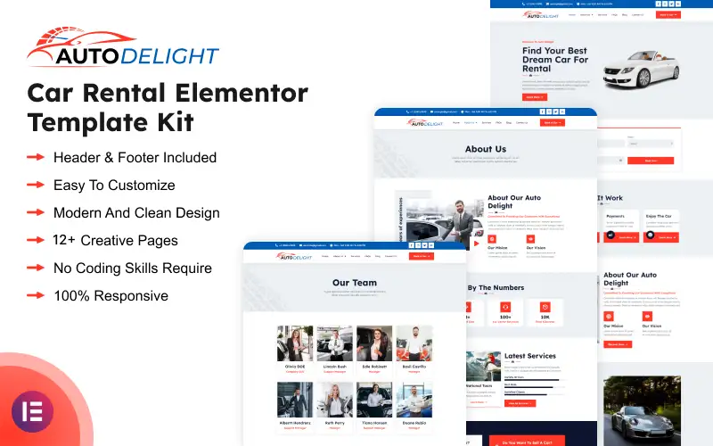 Auto Delight – Car Rental Elementor Template Kit Elementor Kit