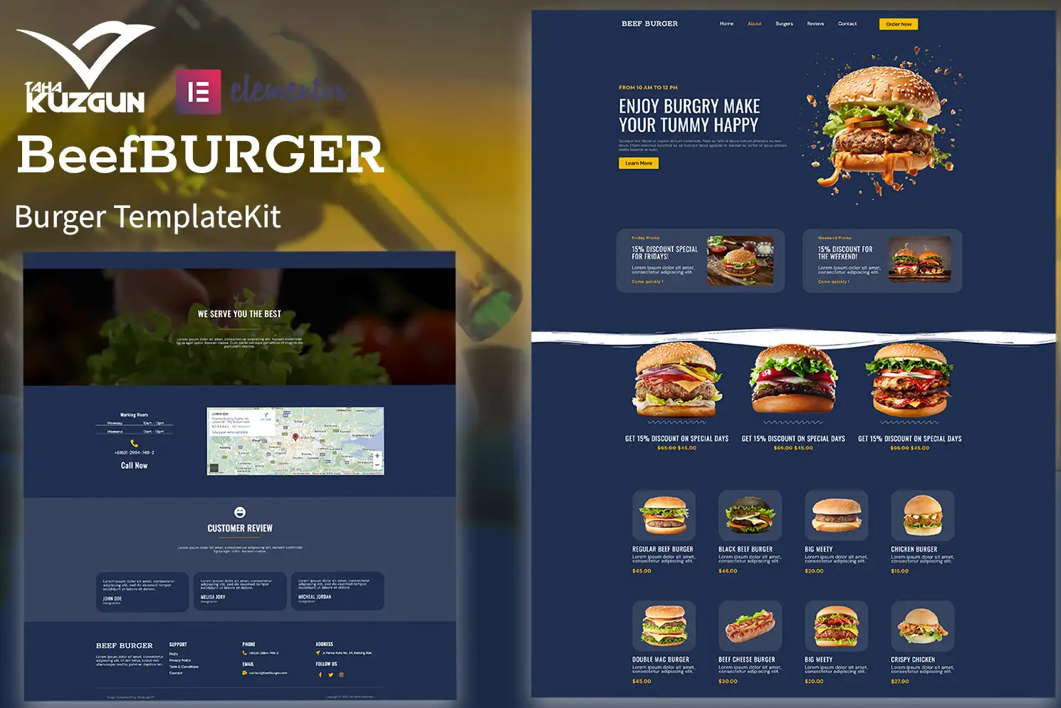 Beef Burger – One Page Elementor Kit