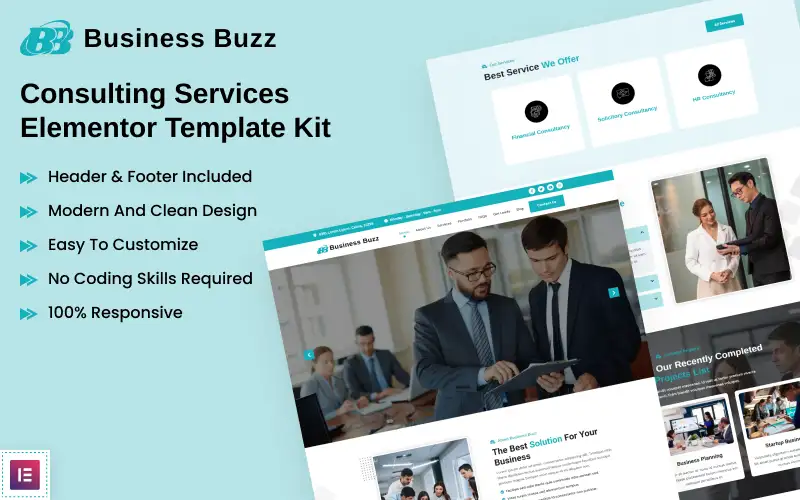 Business Buzz – Consulting Services Elementor Template Kit Elementor Kit