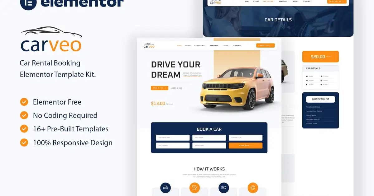 Carveo – Car Rental Elementor Template Kit