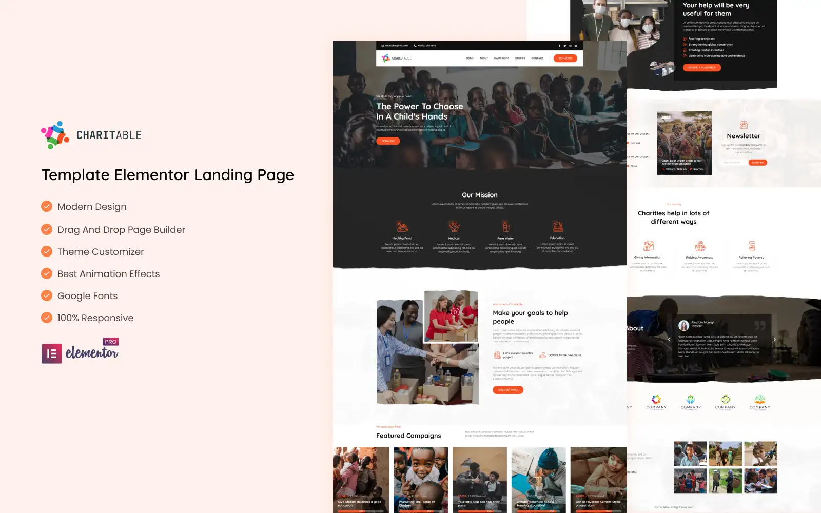 Charitable – NGO and Charity Services Elementor Landing Page Elementor Kit