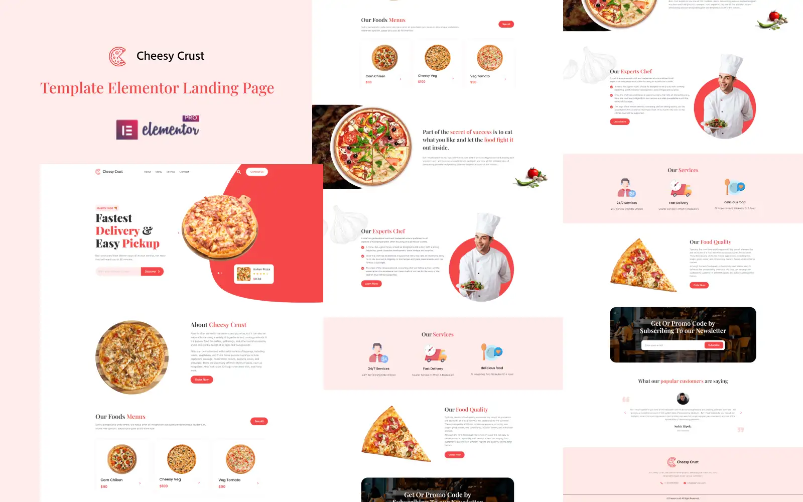 Cheesy Crust – Pizza Restaurant Services Elementor Landing Page Elementor Kit