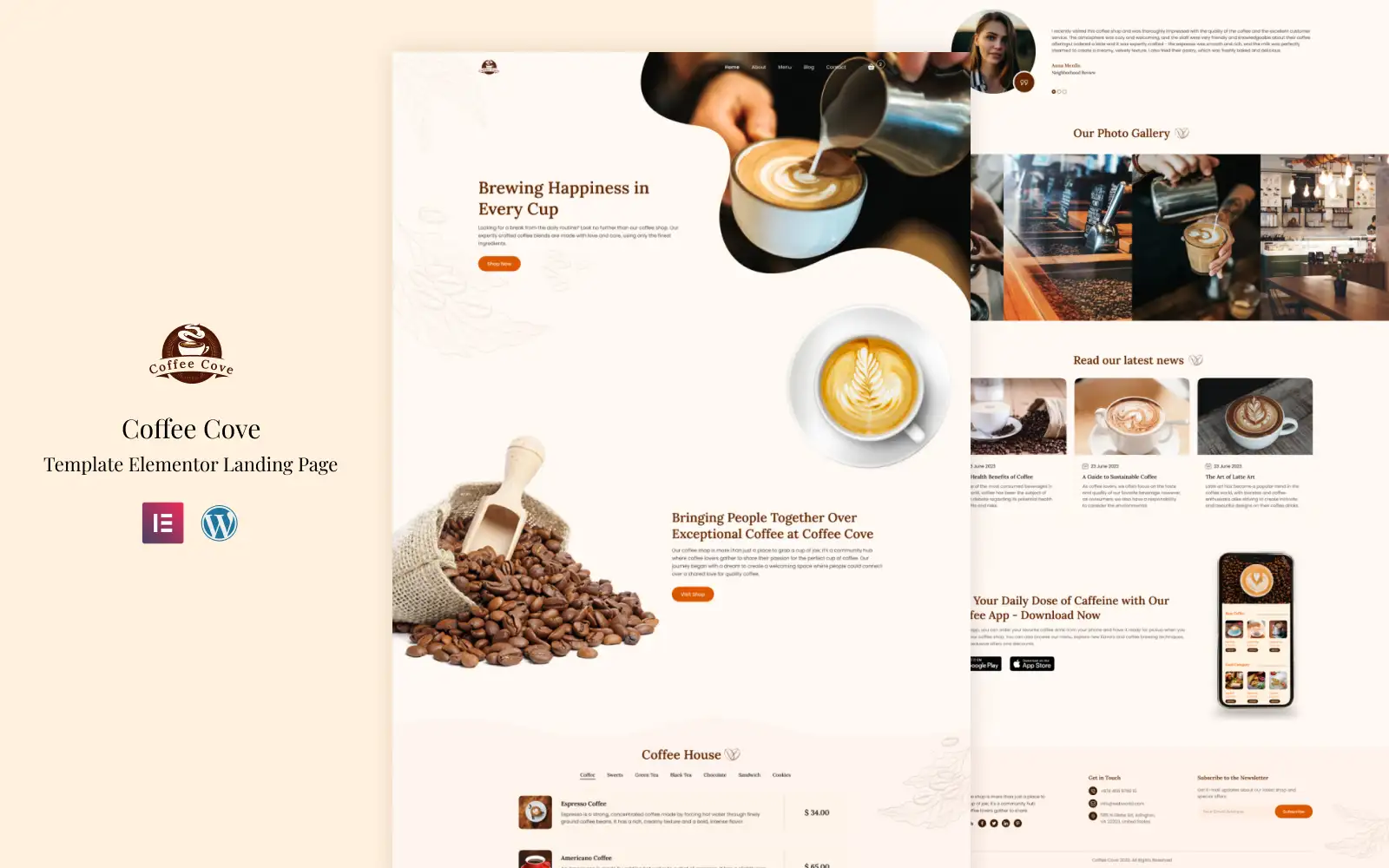 Coffee Cove – Coffee House Elementor Landing Page Elementor Kit