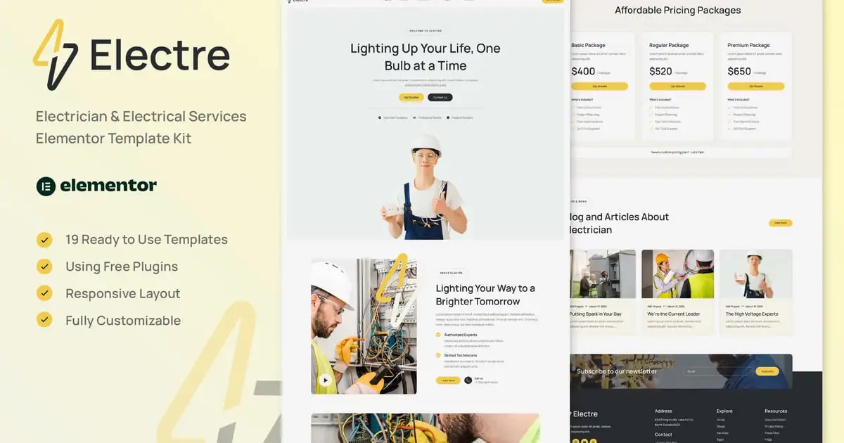 Electre – Electrician & Electrical Services Elementor Template Kit