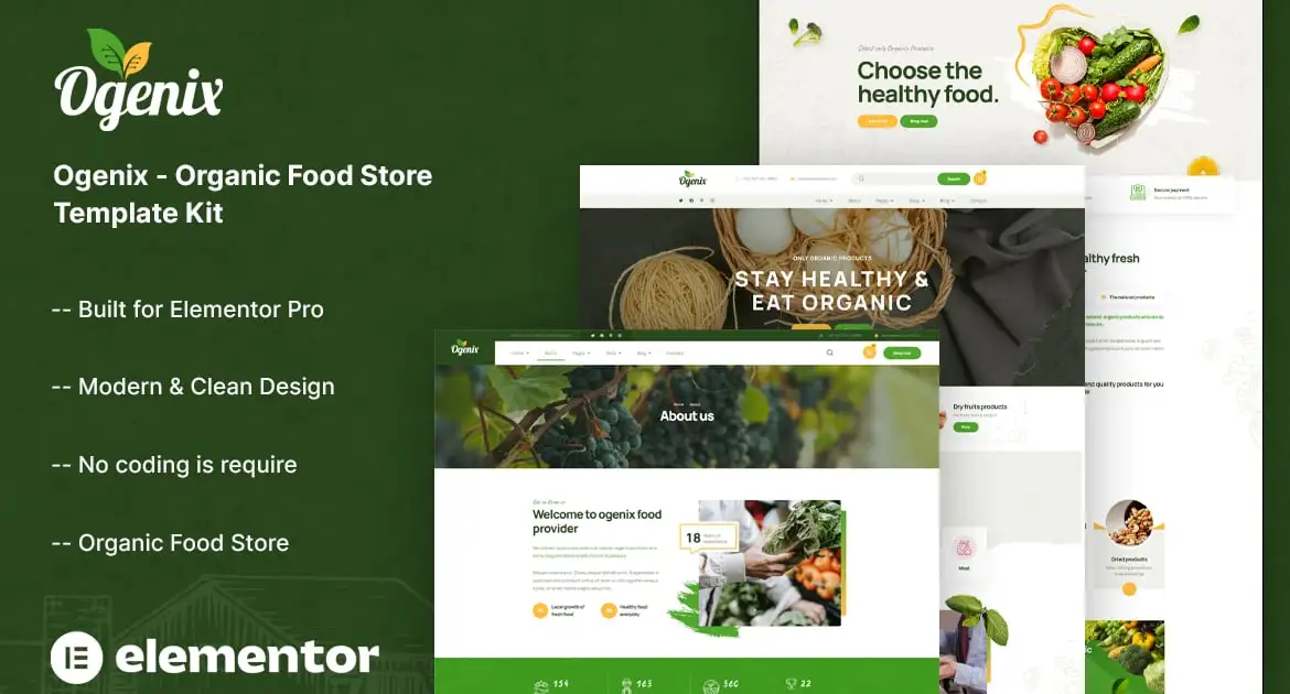 Ogenix – Organic Food Store Elementor Template Kit