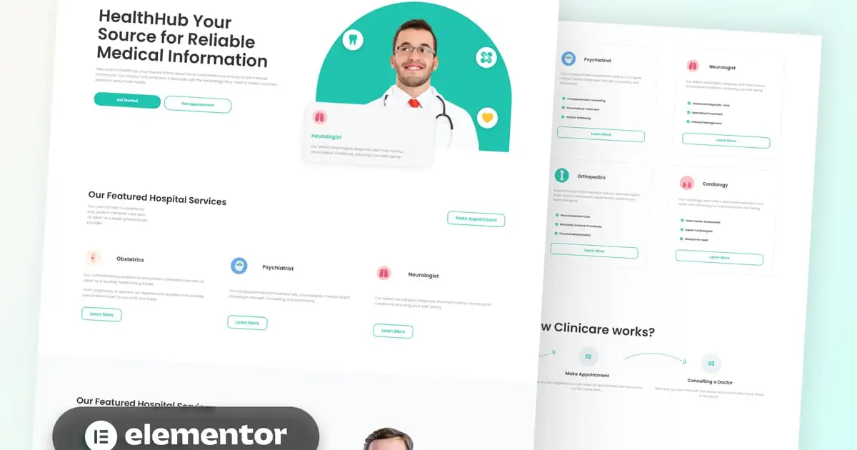Clinicare – Elementor Template Kit Health & Medical Websites