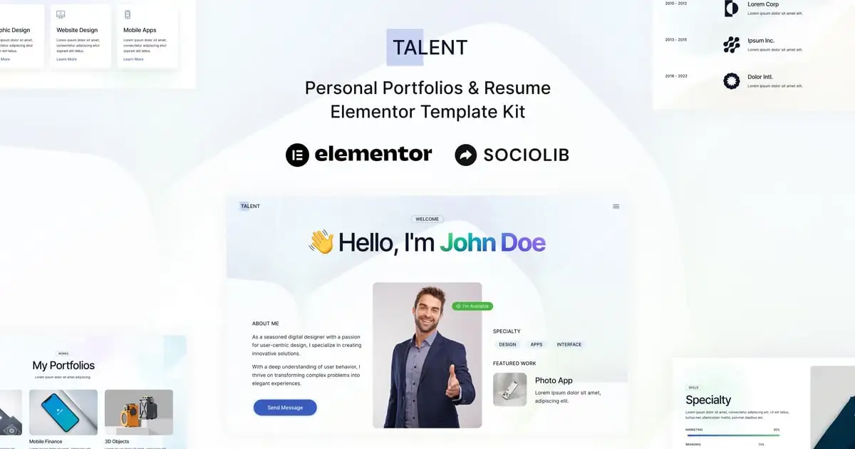 Talent – Personal Portfolios & Resume Elementor Template Kit