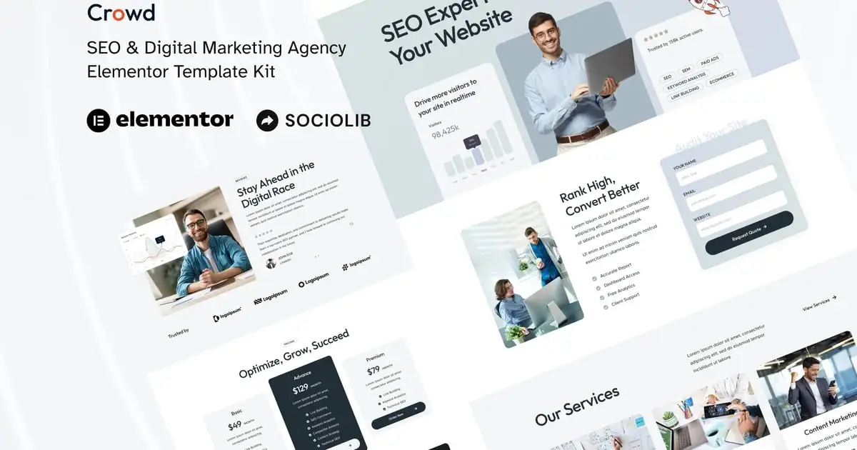 Crowd – SEO & Digital Marketing Agency Elementor Template Kit