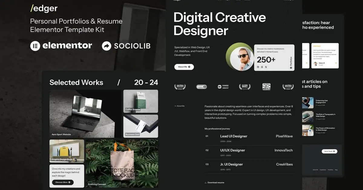 Edger – Personal Portfolios & Resume Elementor Template Kit