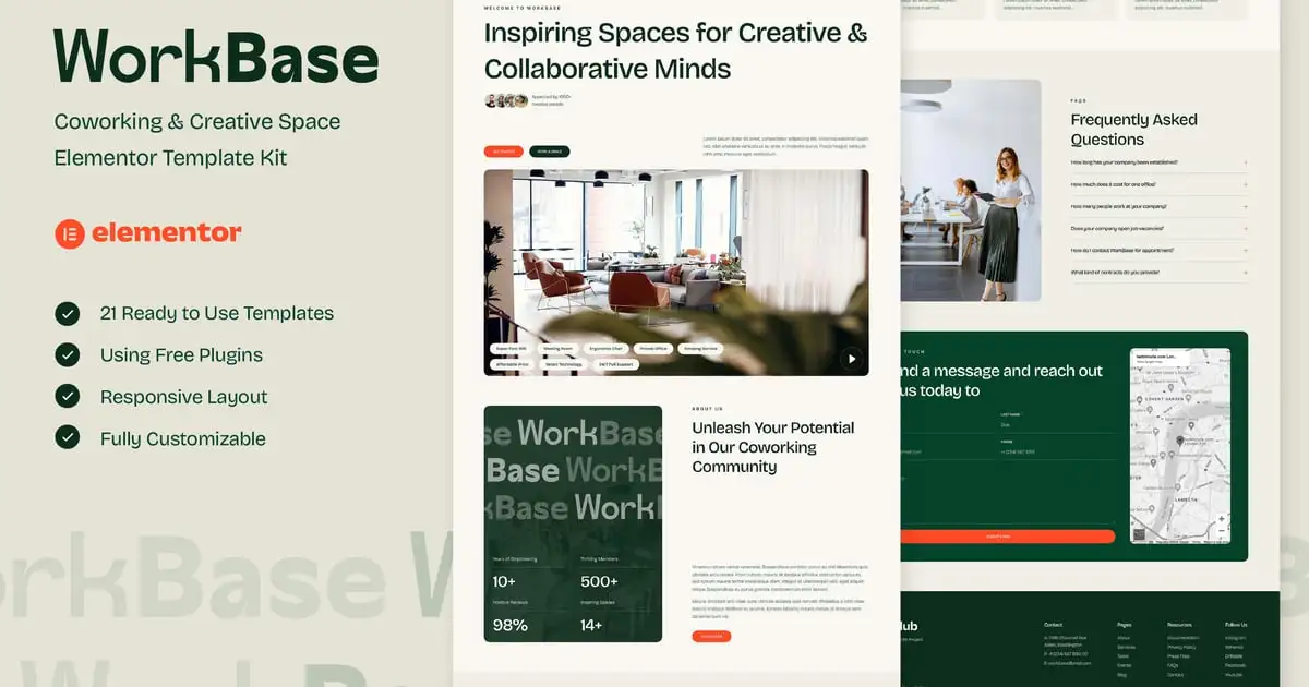 WorkBase – Coworking & Creative Space Elementor Template Kit