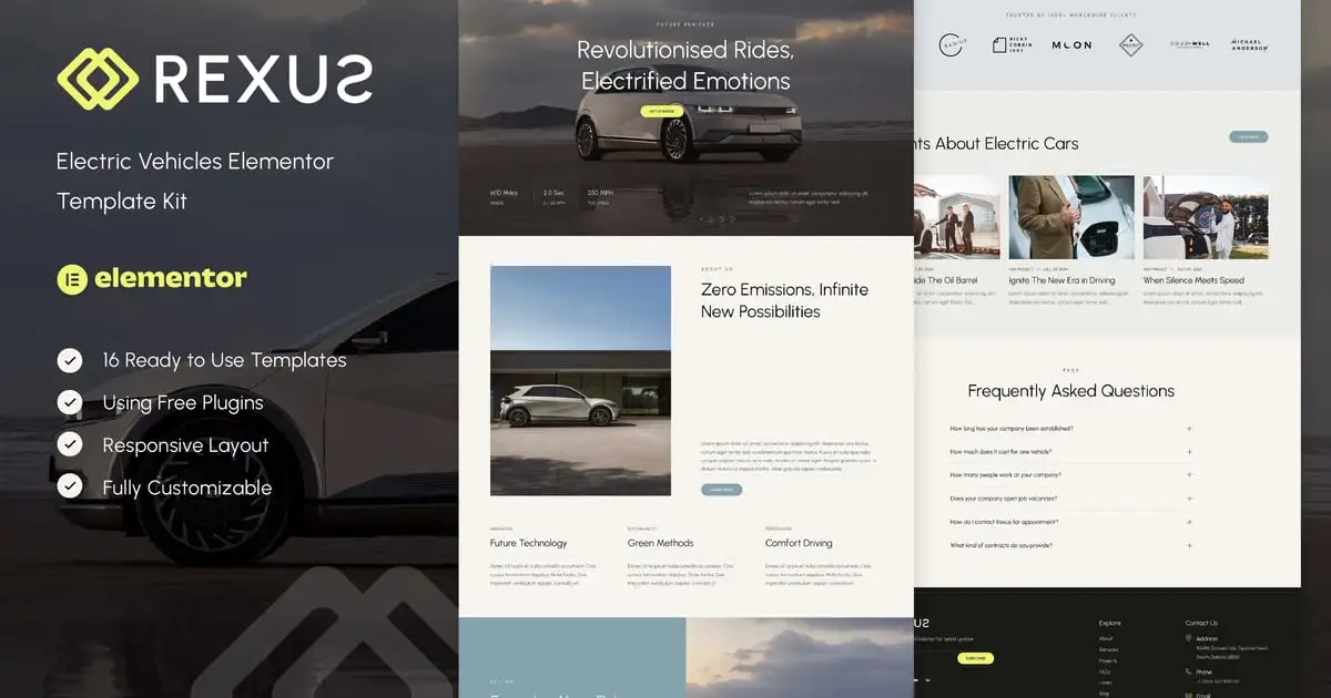 Rexus – Electric Vehicles Elementor Template Kit
