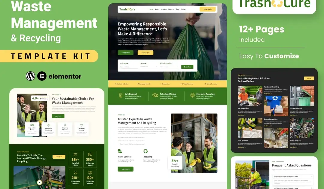 Trashcure – Waste Management & Recycling Service Elementor Template Kit