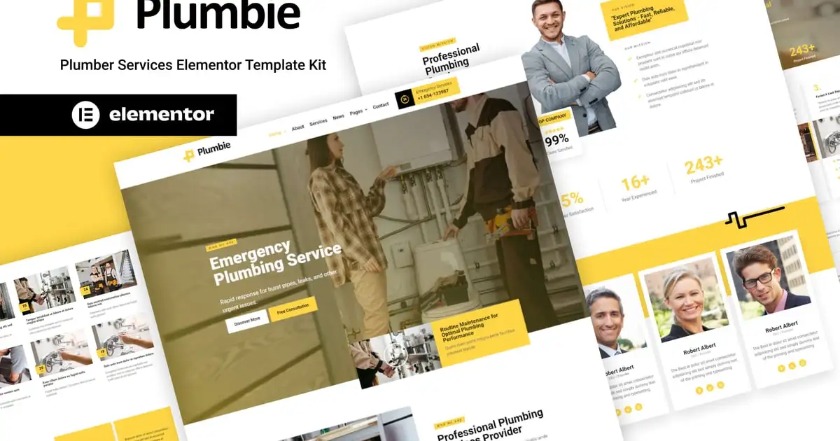 Plumbie – Plumber Services Elementor Template Kit