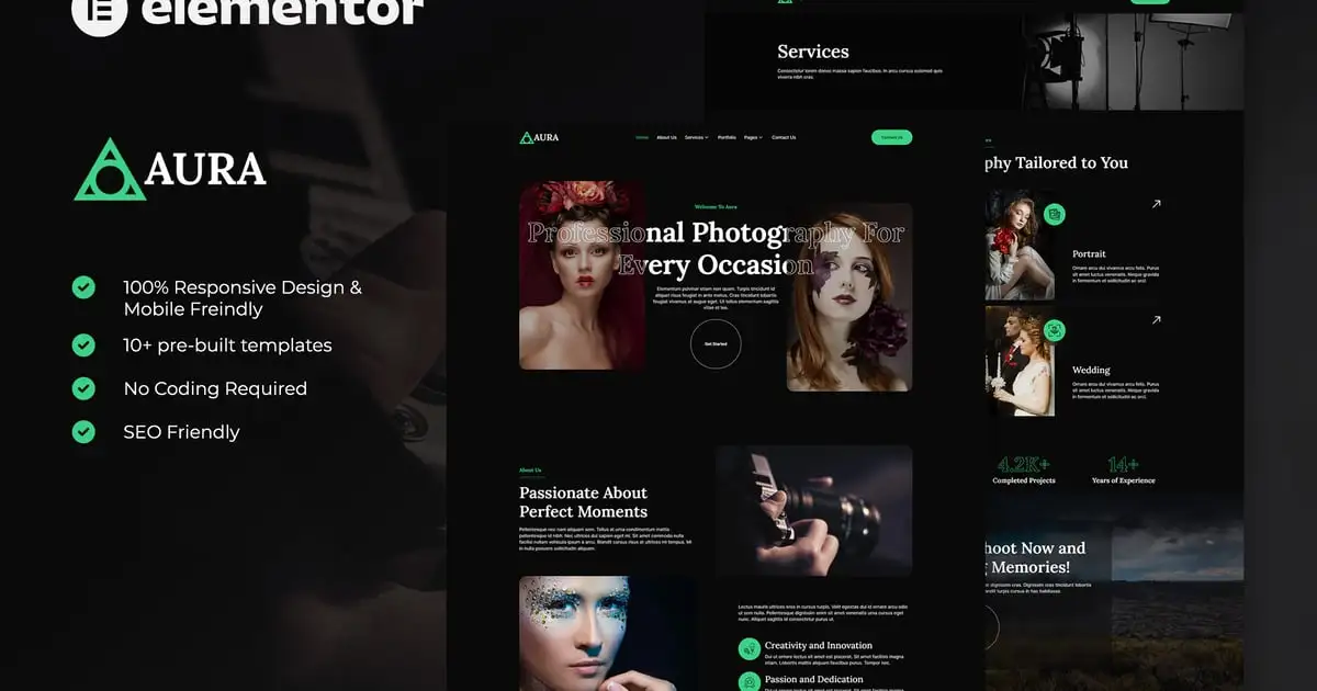 Aura – Photography & Portfolio Elementor Template Kit