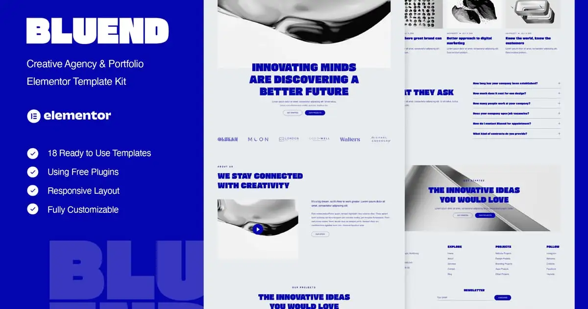Bluend – Creative Agency & Portfolio Elementor Template Kit