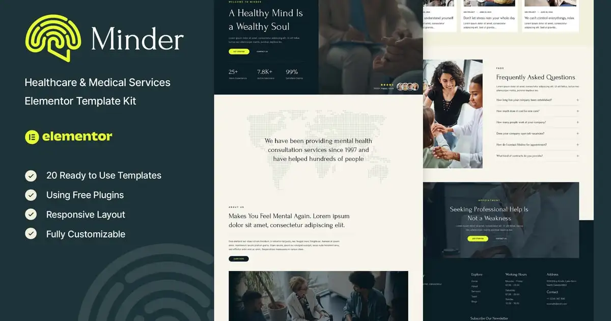 Minder – Mental Health & Therapy Elementor Template Kit