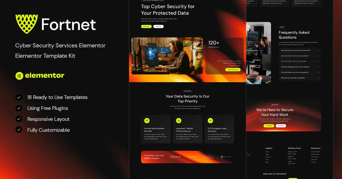 Fortnet – Cyber Security Services Elementor Template Kit