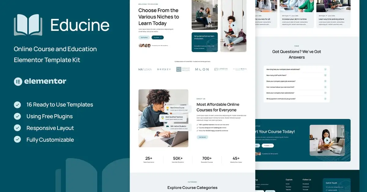 Educine – Online Course & Education Elementor Template Kit