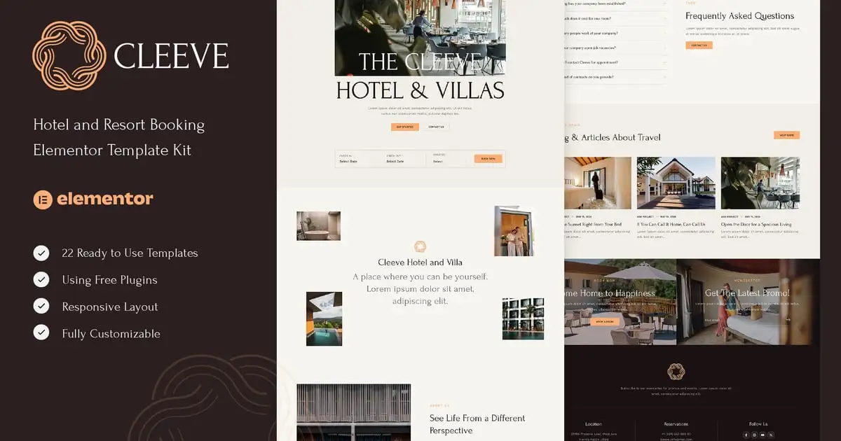 Cleeve – Hotel and Resort Booking Elementor Template Kit