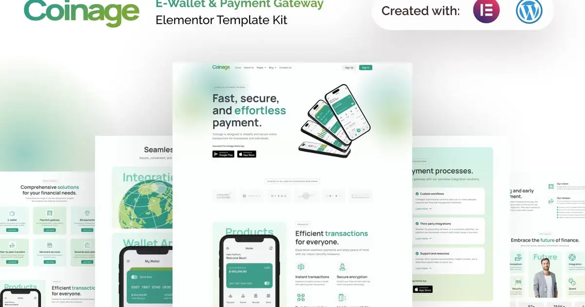 Coinage – E-Wallet & Payment Gateway Elementor Pro Template Kit